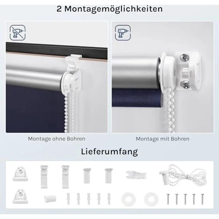 WOLTU Verdunkelungsrollo ohne Bohren, Thermo Verdunkelungsrollo mit Kette, Sichtschutz, für Türen und Fenster, 70 x 160 cm, Blau – Bild 5