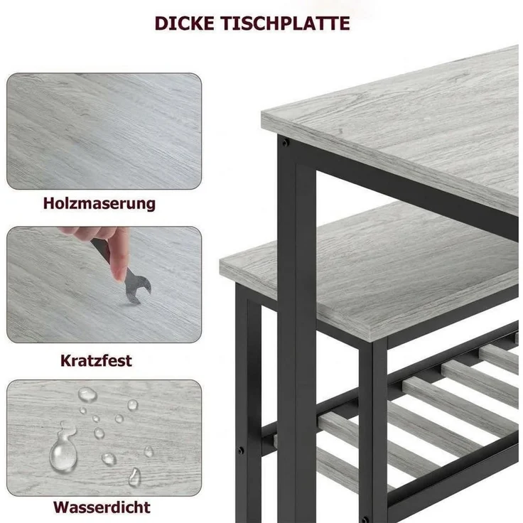 GarveeMore Essgruppe Esstisch-Set für 4, Esstisch mit 2 Stühlen und 1 Bank Platzsparend – Bild 3