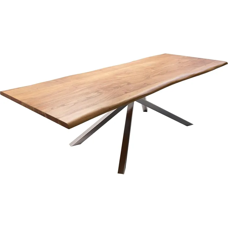 Esstisch Edge 260x100 Akazie Natur Kreuzgestell Rechteck Edelstahl Live-Edge