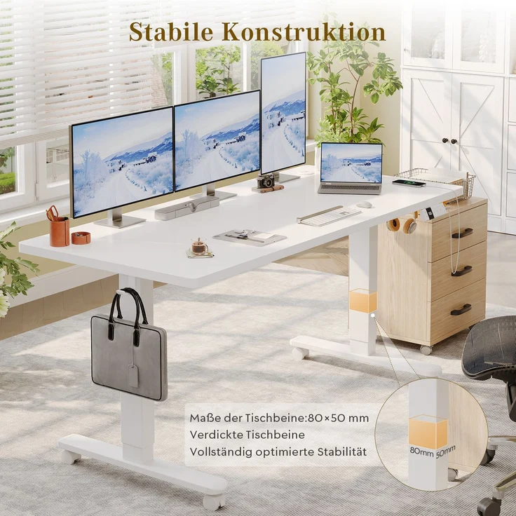 Devoko Elektrisch Höhenverstellbarer Schreibtisch Holzwerkstoff und Metall Weiß 160 x 80 x 72-118 cm – Bild 7