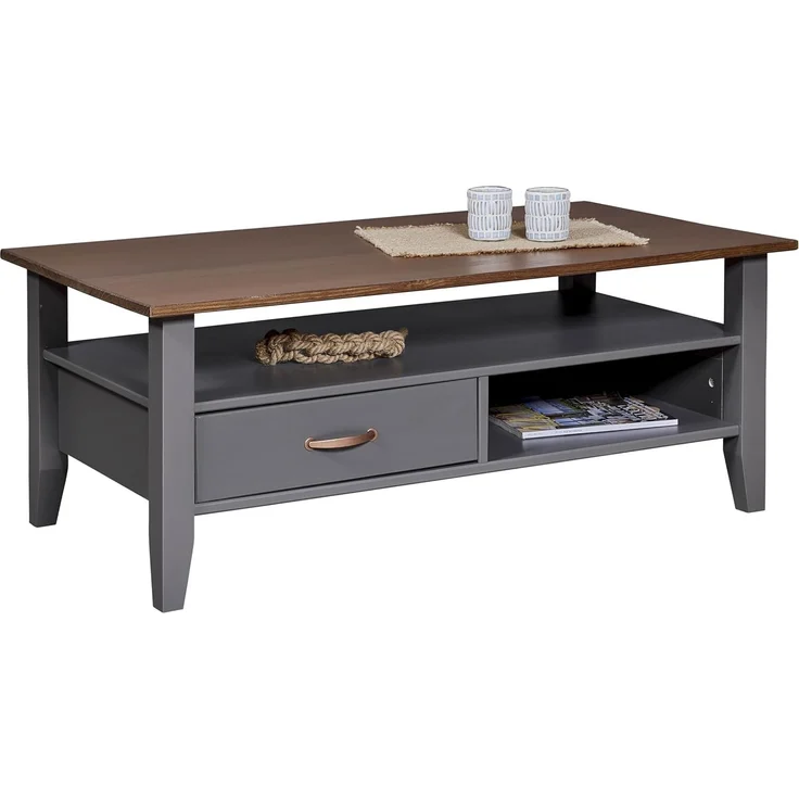 Inter Link - Couchtisch - Massivholztisch - Wohnzimmertisch - Sofatisch - Kiefer Massivholz - Spanplatte beschichtet- Artisan Eiche Optik - Anthrazit - Luzerna – Bild 5