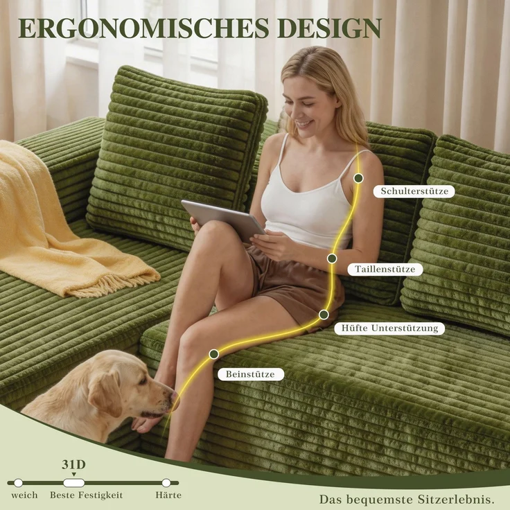ZUBALIYA Sofa, modular kombinierbar, H 58 × T 168 × B 261 cm, Grün, Cord – Bild 22