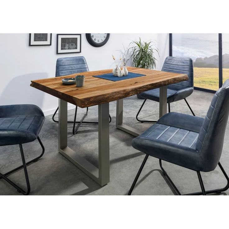 Baumtisch Sheesham 140x90x77 natur sandgestrahlt /U-Beine silber matt FREEFORM 5 – Bild 9
