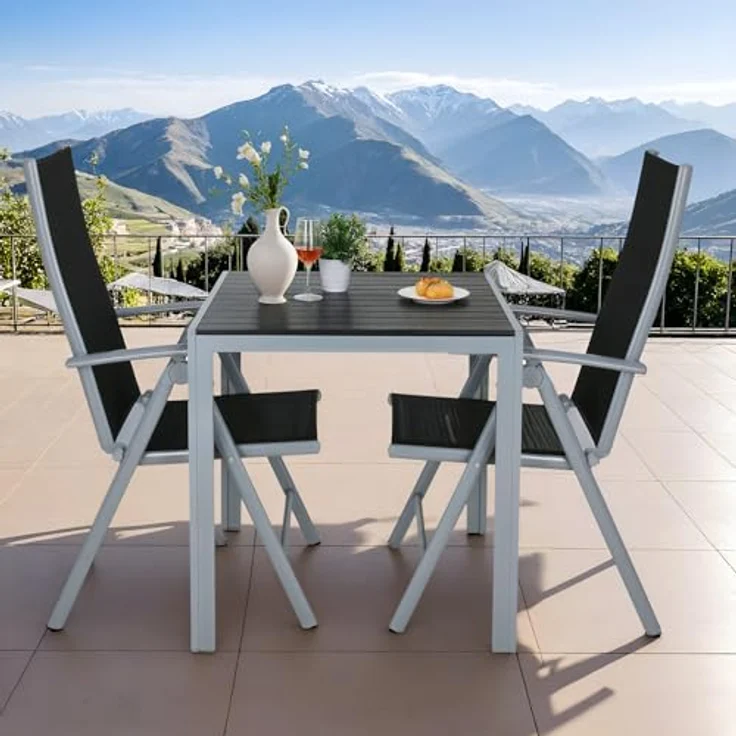 Clevich Gartentisch Wetterfeste, 75x75 cm, Outdoor-Esstisch, WPC-Balkontisch, Aluminiumrahmen, Wetterfeste Gartenmöbel, quadratischer Terrassentisch, Silber Grau – Bild 6