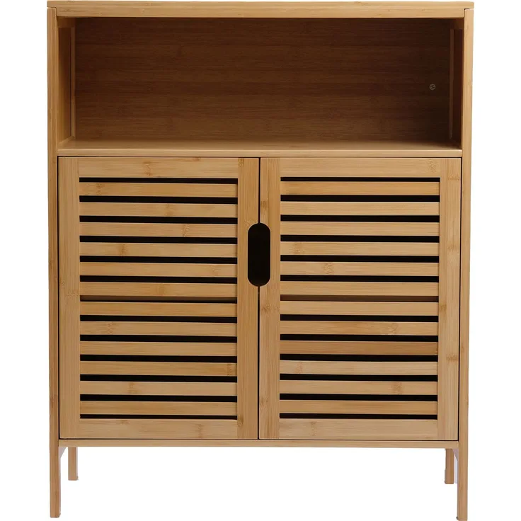 AD. CON Badezimmerschrank Bambus Badregal Badschrank mit 3 Ablagen 81x65x31cm