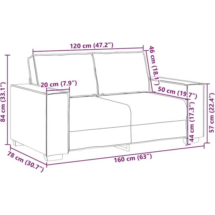 vidaXL 2-Sitzer-Sofa Weinrot 160x78x84 cm Samt 4105014 – Bild 8