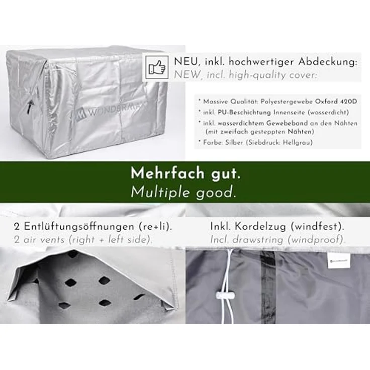 WONDERMAKE Garten-Kindersitzgruppe, 4-tlg. Holz-Sitzgarnitur für drinnen und draußen, grau, inkl. Tisch, Bank und 2 Hockern, für Kinder ab 3 Jahren – Bild 3