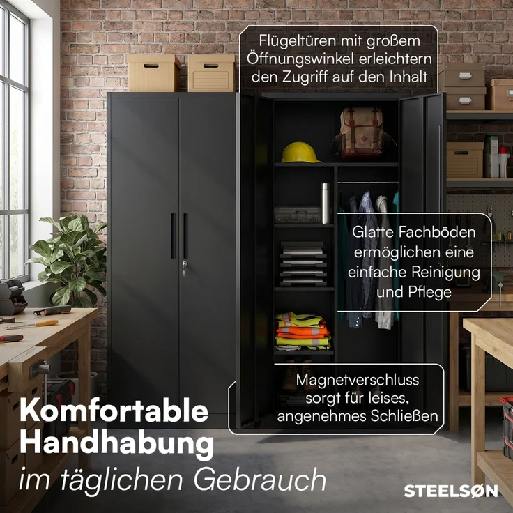 STEELSØN 'Regulus' Garderobenschrank mit 6 Fächern und Kleiderstange, Metall, schwarz, 175x40x80 cm, abschließbar, inkl. Schloss – Bild 7