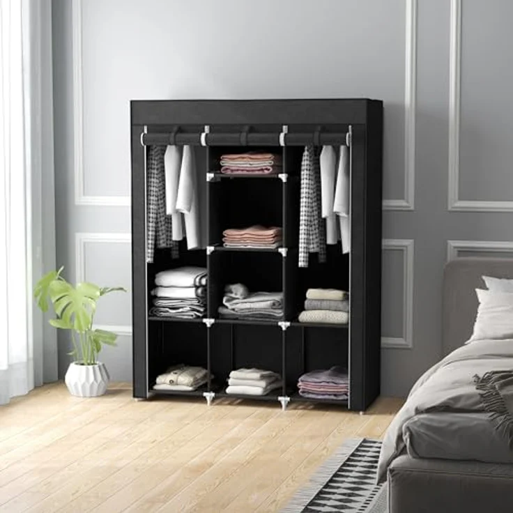 HOMCOM Stoffschrank Faltschrank, Faltbare Garderobe aus Vliesstoff (Kleiderschrank, 1-St, Tücherschrank) Schwarz, 125 x 43 x 162,5 cm – Bild 7