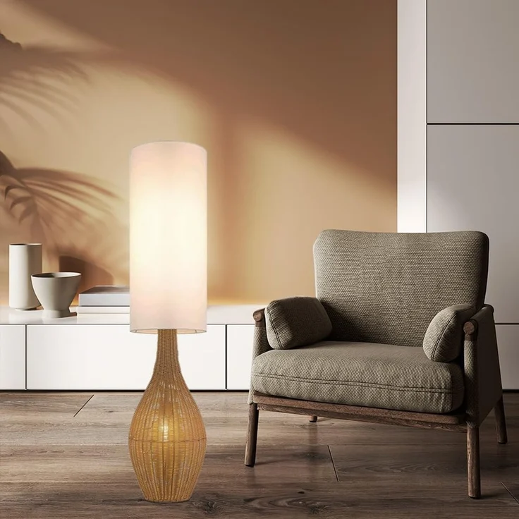NOWA Stehlampe ANKO, ohne Leuchtmittel, Stehleuchte, Rattan-Optik, Wohnzimmer, Schlafzimmer, Flur – Bild 4