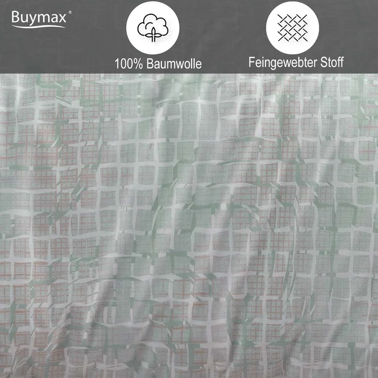 Buymax Bettwäsche, Renforcé, 3 teilig, 100% Baumwolle Renforce Kissenbezug 80x80 cm mit Reißverschluss Geometrisch, Grün Rosa – Bild 3