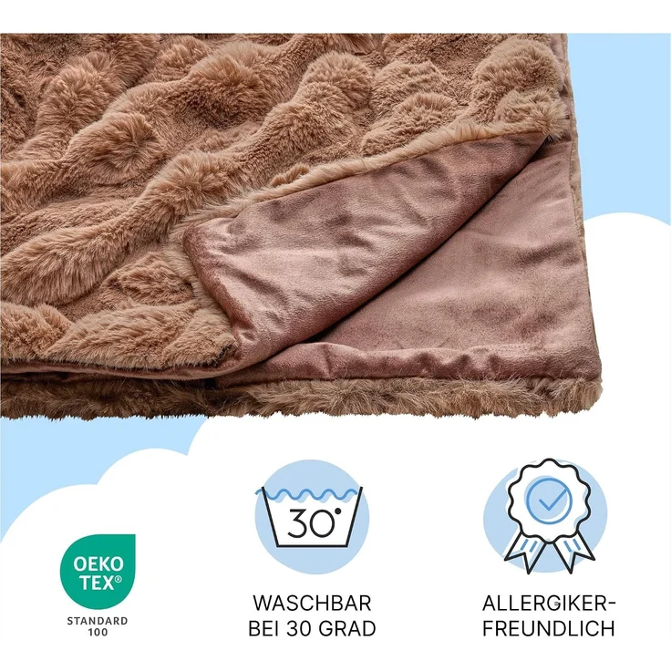 Dailydream Kunstfell Kuscheldecke - Wohndecke Warm Weich Luxus Tagesdecke, 150x200cm, Camel – Bild 3