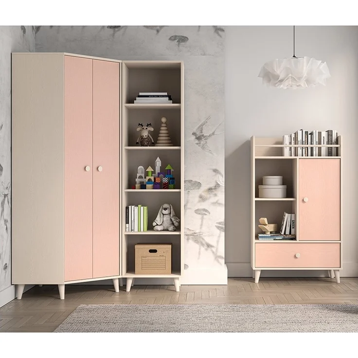 Lomadox Jugendzimmer-Set MODICA-131, (Sparset, 3-tlg, Eckschrank Bücherregal Regal), in sandbeige mit rosa, Softclose, fühlbare Oberfläche – Bild 5