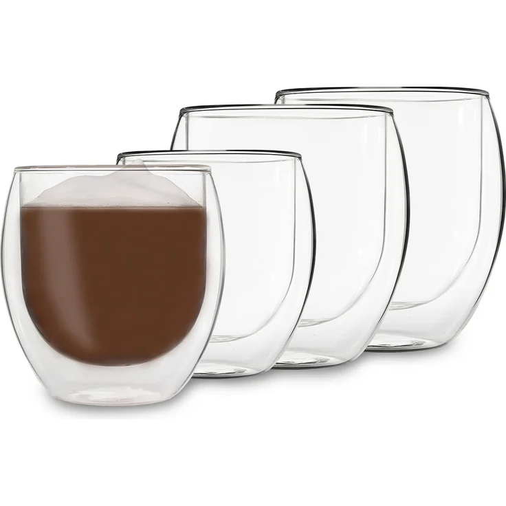 DUOS Jumbo doppelwandiges Glas | Thermoglas | 2 x 310 ml & 410 ml | Trinkglas | Espressoglas, Teeglas, Shotglas | für heiße und kalte Getränke | Borosilikatglas| hitze- und kältebeständig | handgemacht | spülmaschinenfest | Schwebe-Effekt Transparent – Bild 1