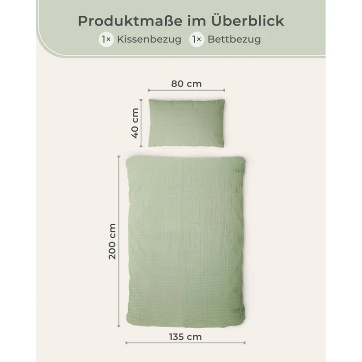 Laynenburg Bettwäsche Musselin aus 100% Baumwolle in 135x200 oder 155x220 cm, atmungsaktiv & bügelfrei – 2 lagig mit Reißverschluss & Haltebändern – Bild 3