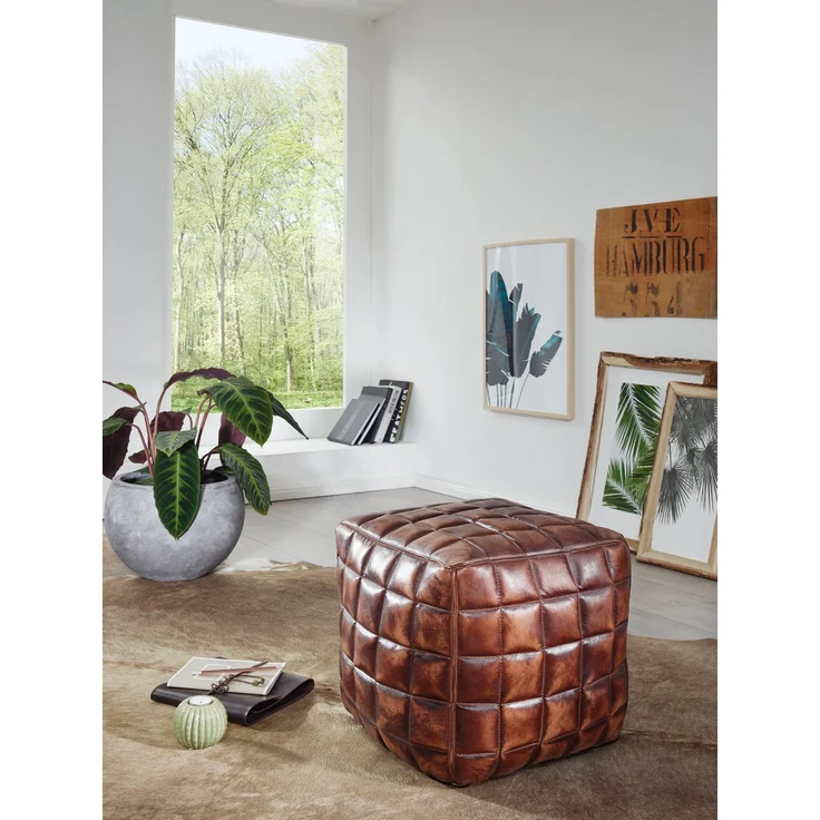 Wohnling 'Stan' Pouf, Ottomane, Sitzwürfel, Echtleder braun 39 x 41 x 39 cm – Bild 4