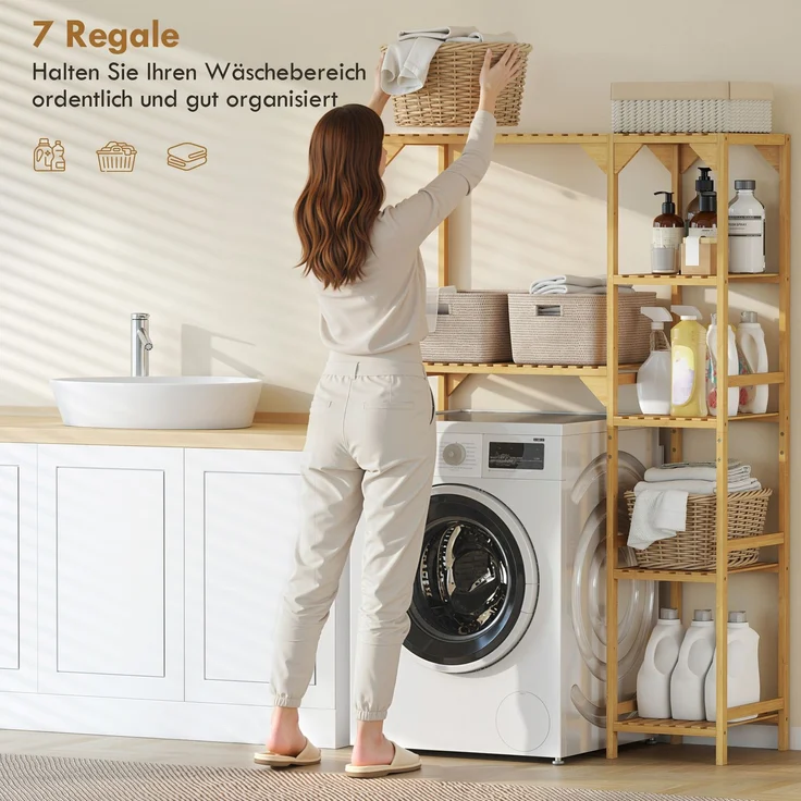 HOMCOM Badregal mit mehrere offene Fächer, Toilettenregal 1-tlg, für Badezimmer, Naturholz, 157 x 40 x 100 cm – Bild 4