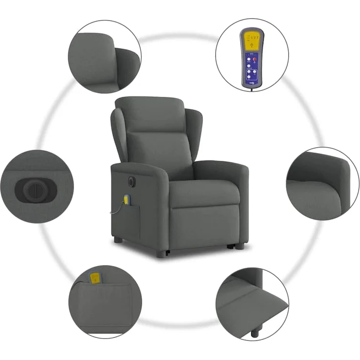 vidaXL Elektrischer Massagesessel mit Aufstehhilfe Dunkelgrau Stoff 3303165 – Bild 10