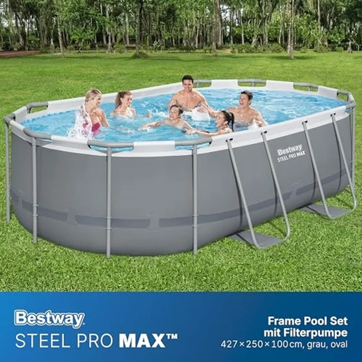 Bestway 56620 Steel Steel Pro MAX™ Frame Pool Set mit Filterpumpe 427 x 250 x 100 cm , grau, oval – Bild 3