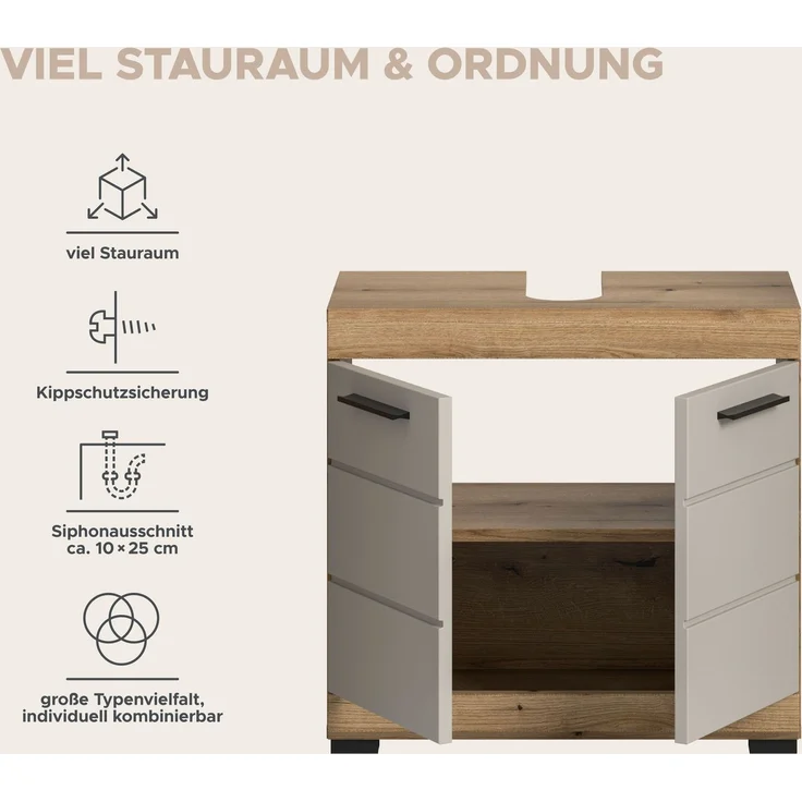 Waschbeckenunterschrank B/H/T: 60x56x34 cm in Evoak Oak Nachbildung – Bild 10