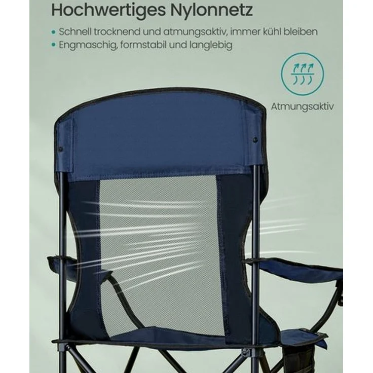 SONGMICS Campingstuhl 2er Set, Klappstuhl Outdoor, Angelstuhl, hohe Rückenlehne, verstellbare Armlehnen, Getränkehalter, klappbar, bis 150 kg belastbar, Camping Garten, hafenblau GCBDE028Q01 – Bild 3