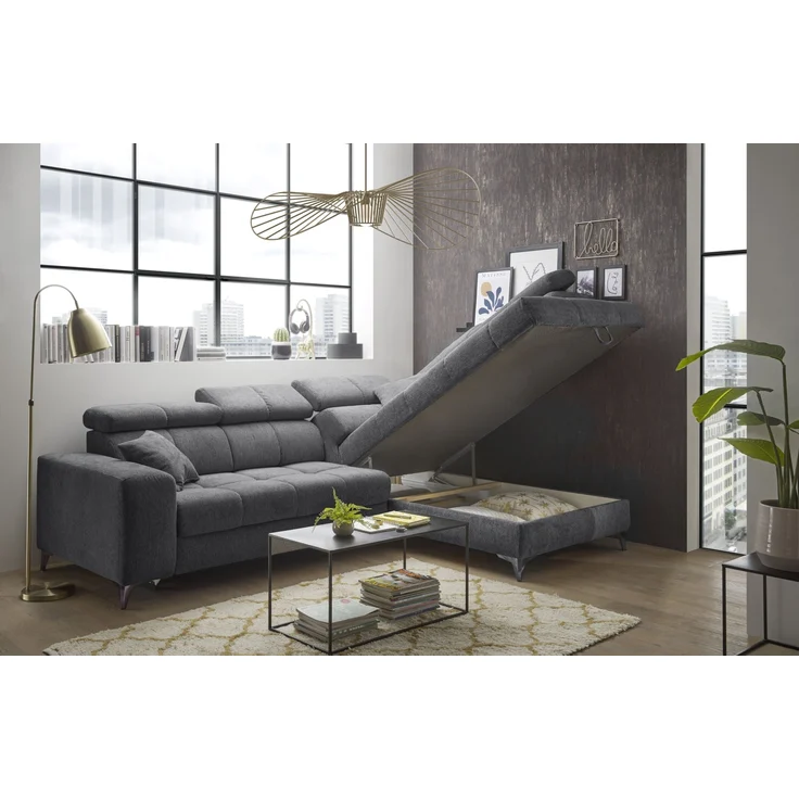 Ecksofa >SYDNEY< Elektrische Sitztiefenverstellung, 5 verstellbare Kopfstützen, Bettkasten, in anthrazit - 282x105x198 (BxHxT) – Bild 3