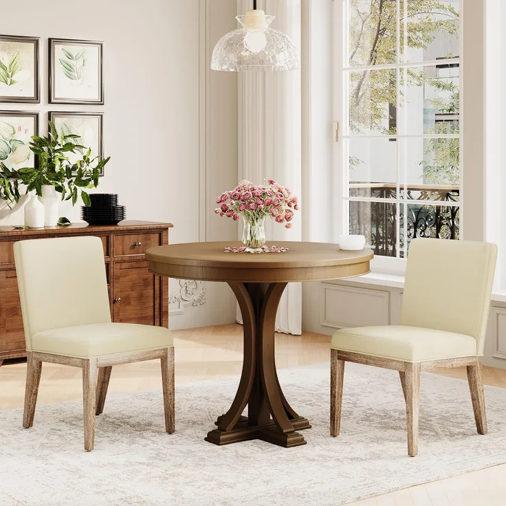 COLAMY Esszimmerstühle 2er Set, Moderne Esszimmerstühle mit Stoffbezug, Küchenstühle im Landhausstil für Restaurant und Wohnzimmer, Beige