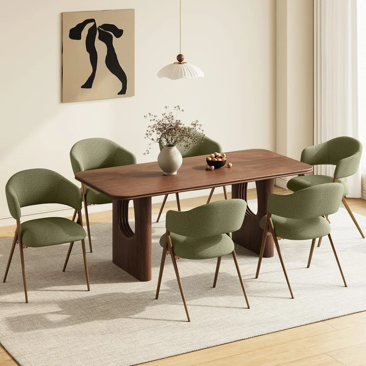 MALOL 6er Set Esszimmerstühle, Mid-Century Modern Stil, mit Eisenbeinen, offener Rückenlehne und gepolstertem Sitz, für Wohnzimmer, Schlafzimmer, Restaurant, Café, Grün