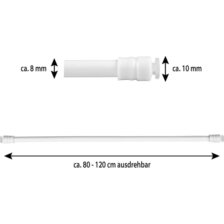 Bestlivings Gardinenstange zum Klemmen ohne Bohren, Klemmstange 80-120 cm, Weiß, Ø 10 mm, für Scheiben- & Bistrogardinen, Teleskopstange mit Schraubtechnik – Bild 3