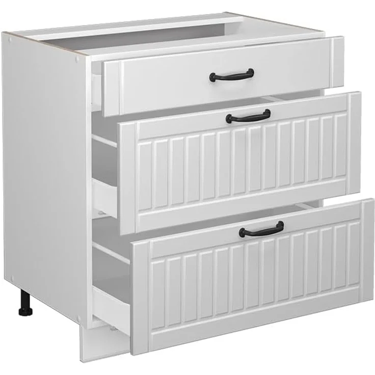 Vicco Küchenunterschrank Fame-Line, Weiß Landhaus/Weiß, 80 cm mit 3 Schubladen, AP Eiche – Bild 6