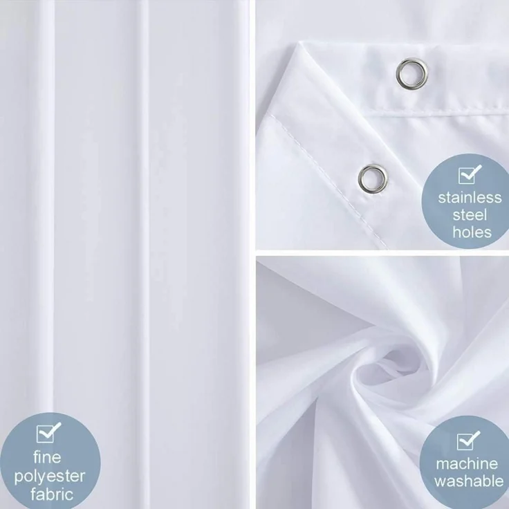 Duschvorhang Überlänge Anti-Schimmel Textil Weiß 240x180cm Antibakteriell – Bild 3