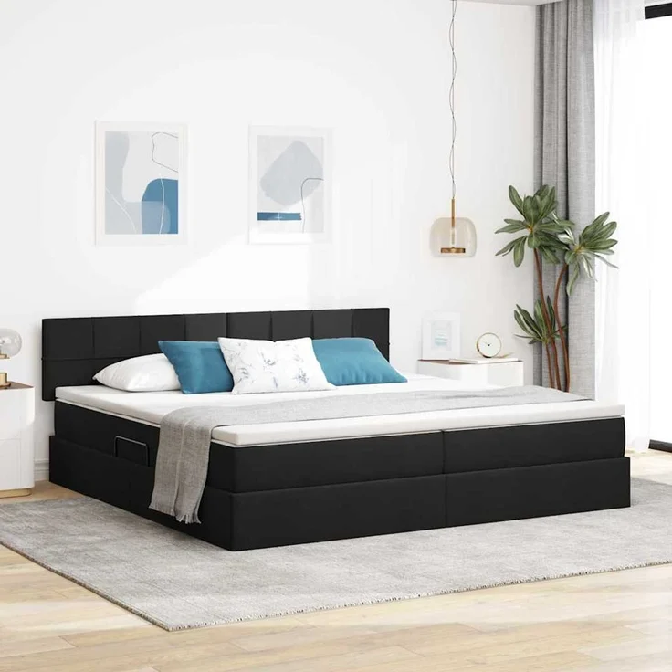 vidaXL LED-Speicherbett mit Matratze Schwarz 200 x 200 cm Stoff 3371168 – Bild 1