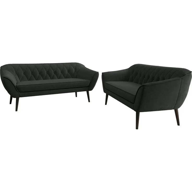 Wohnzimmerset Möbelset PIRS 3-3, Armlehnen, Wellenfederung, schwarze Füße, Dreisitzer Sofa, Polstermöbel Set - Dunkelgrau Stukture – Bild 7