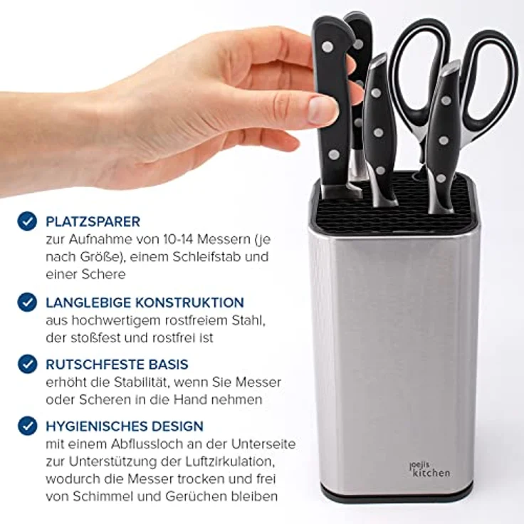 JOEJI’S KITCHEN Messerblock Messerblock ohne Messer mit extra Schlitzen Rostfreier Edelstahl – Bild 4