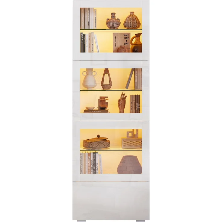 DESVIAE Vitrine mit LED-Beleuchtung 60x173x40 cm MDF, Glas und Acryl weiß – Bild 7