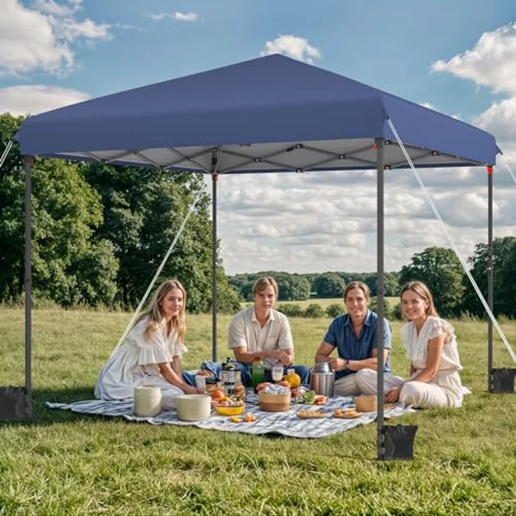 YITAHOME Pavillon mit Seitenwänden, 3x3m wasserdichte zusammenklappbares Garten Vordach, Ganzjahres Camping Pavillon UV-Schutz mit Heringen,Seil,Tragetasche,Gewichtsbeuteln Veranstaltungen,blau – Bild 7