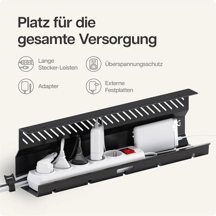 Desktronic Kabelkanal Schreibtisch, 2x43cm, Hochwertiger Stahl, Kabel Organizer für Kabelführung Schwarz – Bild 3