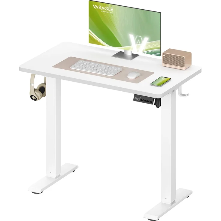 VASAGLE Höhenverstellbarer Schreibtisch, Stehtisch, Computertisch, Erinnerung bei langem Sitzen, Memory-Funktion mit 4 Höhen, für Büro, 80x50 cm, wolkenweiß LSD308WZ03