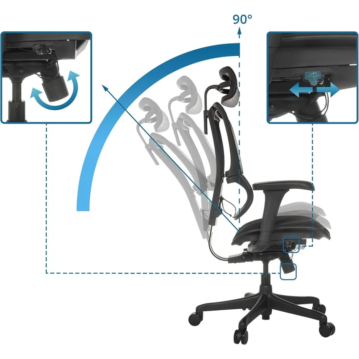 hjh OFFICE Bürostuhl ergonomisch ERGOHUMAN Slim ECO F GEN2 Originales Design, Bürosessel mit Flexibler Lendenwirbelstütze, gepolsterte Sitzfläche, Schwarz – Bild 4
