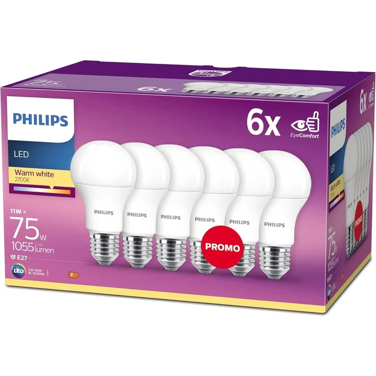 Philips LED Classic E27 Lampen 6-er Pack (75 W), matte LED Lampen mit warmweißem Licht, Lampen mit langer Nutzlebensdauer, alte Generation – Bild 1