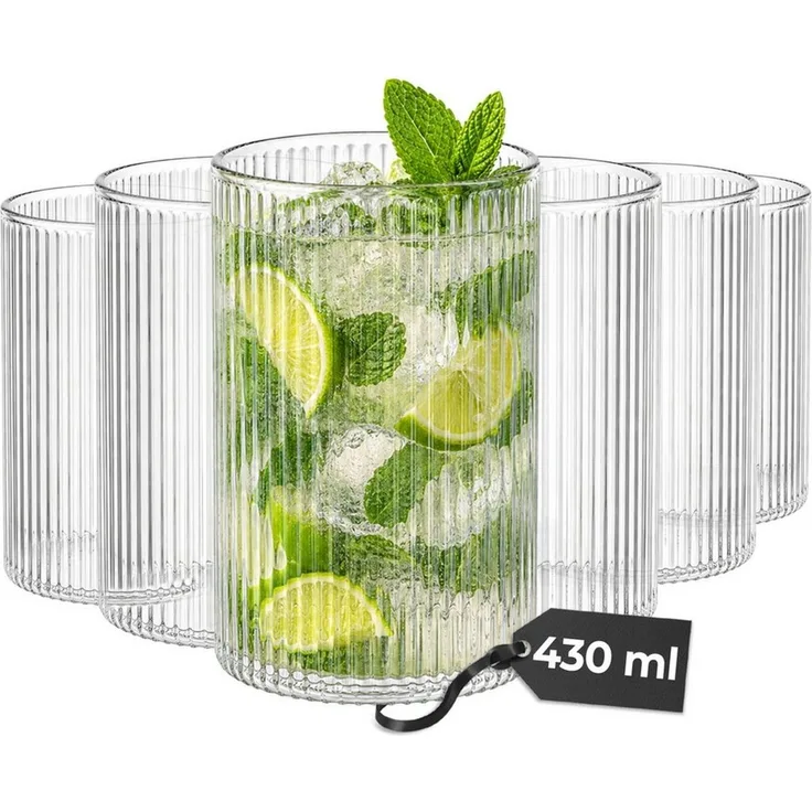 MiaMio Gläser-Set Senita, 430 ml, Riffeloptik, 6-tlg, Borosilikatglas, Spülmaschinengeeignet