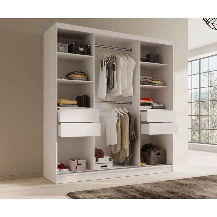 Schiebetürenschrank Schrank Nr. 455 in Weiß matt- Spiegel 200 x 215 x 61 cm – Bild 3