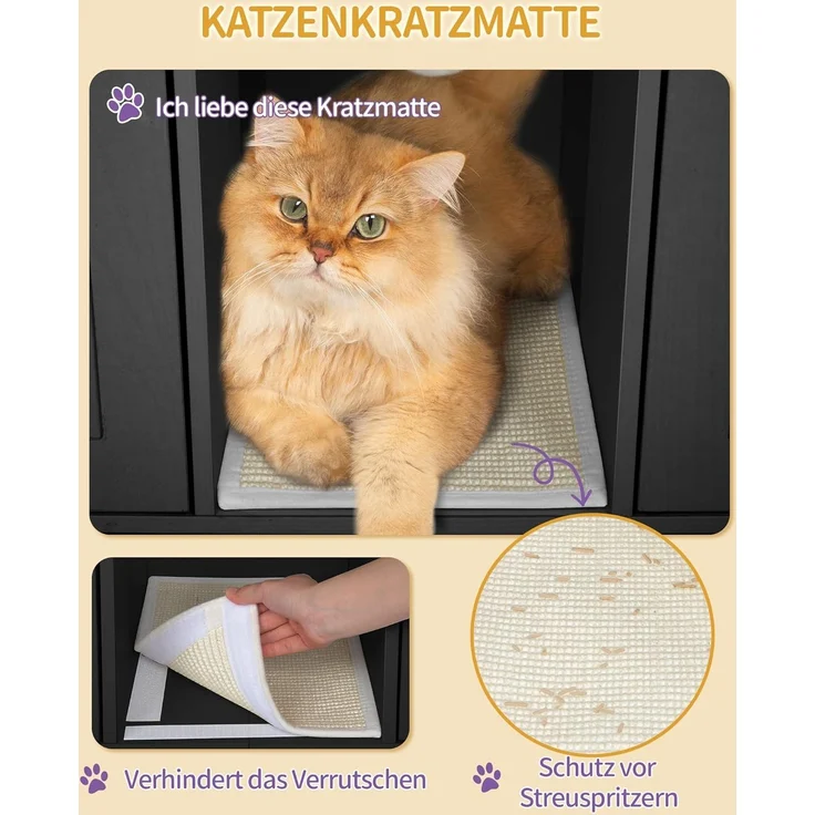 Katzenschrank für 2 Katzen, Katzenklo Schrank, Katzenhaus Versteckt mit Doppelräumen, Mit Stauraum, Plüschbälle, Kann als Fernsehschrank, 140 x 48 x 62 cm, Schwarz und Gold – Bild 4