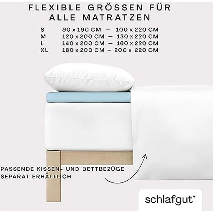 Schlafgut 'PURE TOPPER' Spannbettlaken, für Topper bis 10 cm Höhe, Blue Light, M 120x200cm - 130x220cm, 100% Bio-Baumwolle – Bild 4