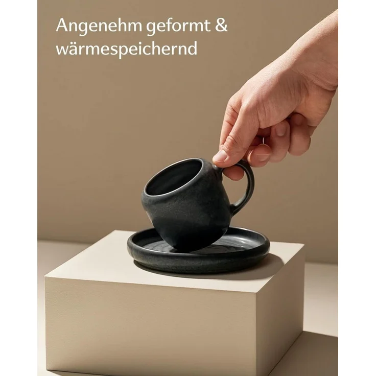 Cosumy Cappuccinotasse 4er Cappuccino Tassen Set mit Untertassen Weiß – 200 ml Keramik, 4-tlg, Steingut, Handglasiert, Spülmaschinenfest & Mikrowellengeeignet, 4er Set – Bild 4