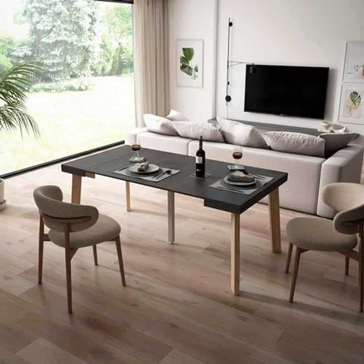 Skraut Home | Ausziehbarertisch | Multifunktionaler ausziehbarer | 180 | Für 8 Gäste | Hölzerne Beine | Moderner Stil | Schwarz – Bild 2