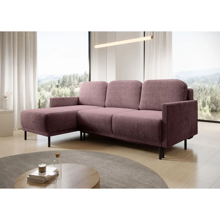 Selsey 'Hamiel' Ecksofa mit Schlaffunktion & Bettkasten, Cord, Universal, Lila – Bild 3