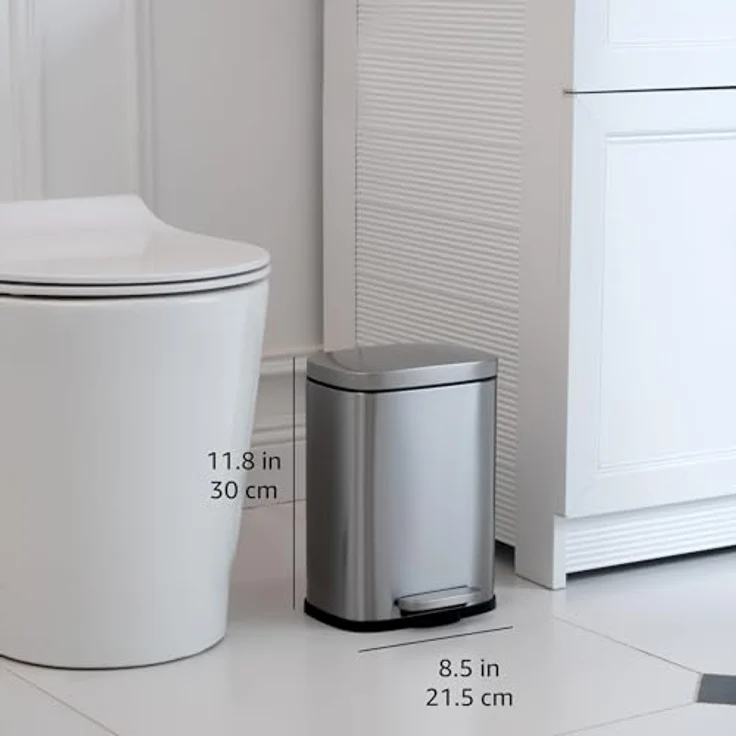 AmazonBasics Rechteckiger, sanft schließender Mülleimer,5 l, satiniert Nickelfarben – Bild 4