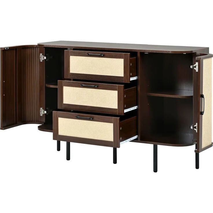 ZUBALIYA Wohnwand Set TV-Lowboard & Sideboard mit Geflechtfront / MDF-Korpus, MDF-Korpus, 120.00 x 40.00 x 82.00 cm, fürs Wohnzimmer, mit Schubladen, mit Stauraum, Samt, Walnuss – Bild 20