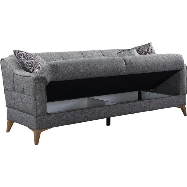 Dmora - Schlafsofa Juan, Lineares 3-Sitzer-Schlafsofa mit 3 Kissen inklusive, Wohnzimmersofa aus gepolstertem Stoff mit klick-Klack-Öffnung, cm 207x82xh92, grau – Bild 3
